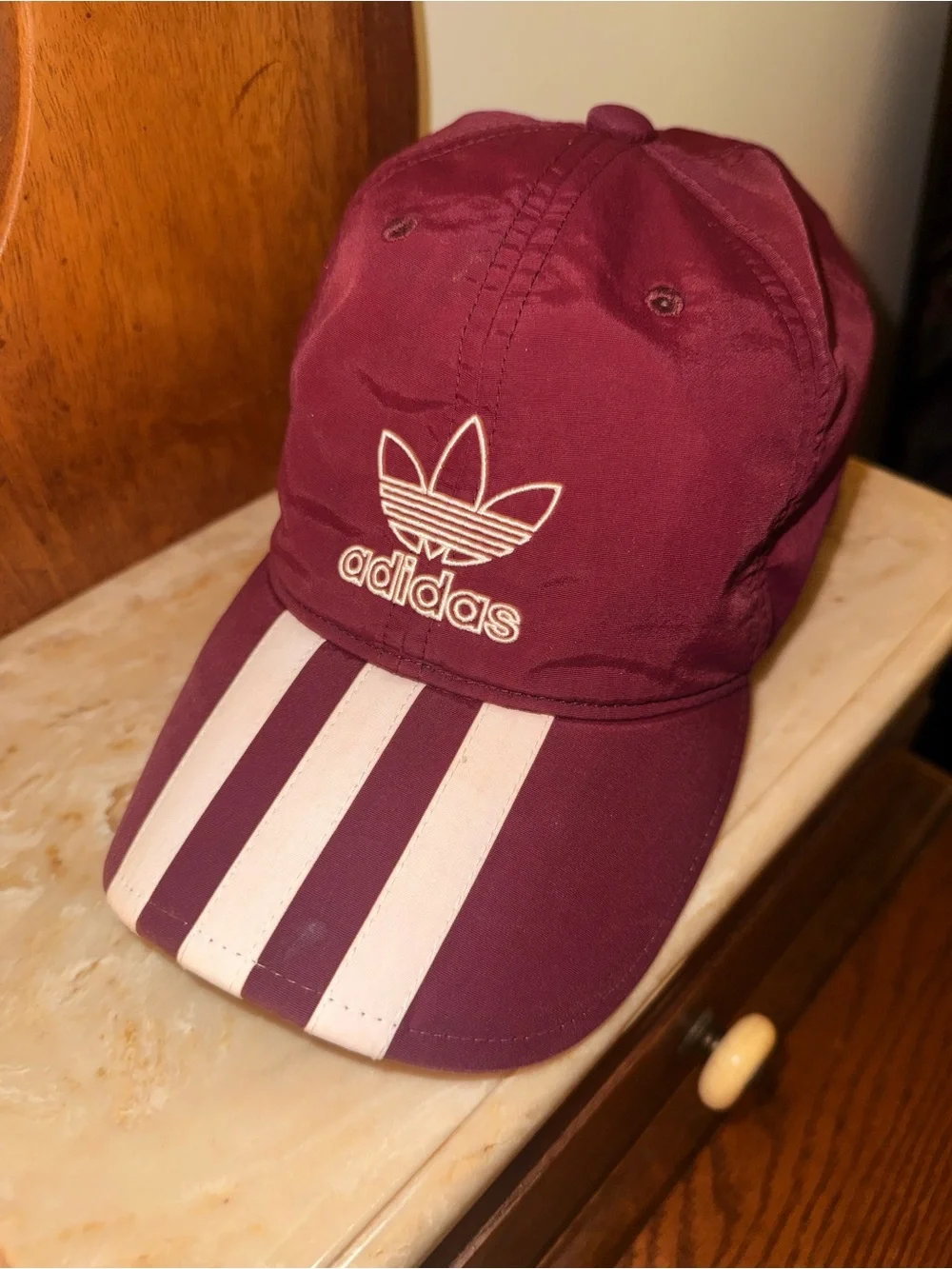 adidas Burgundy Baseball Cap with White Stripes